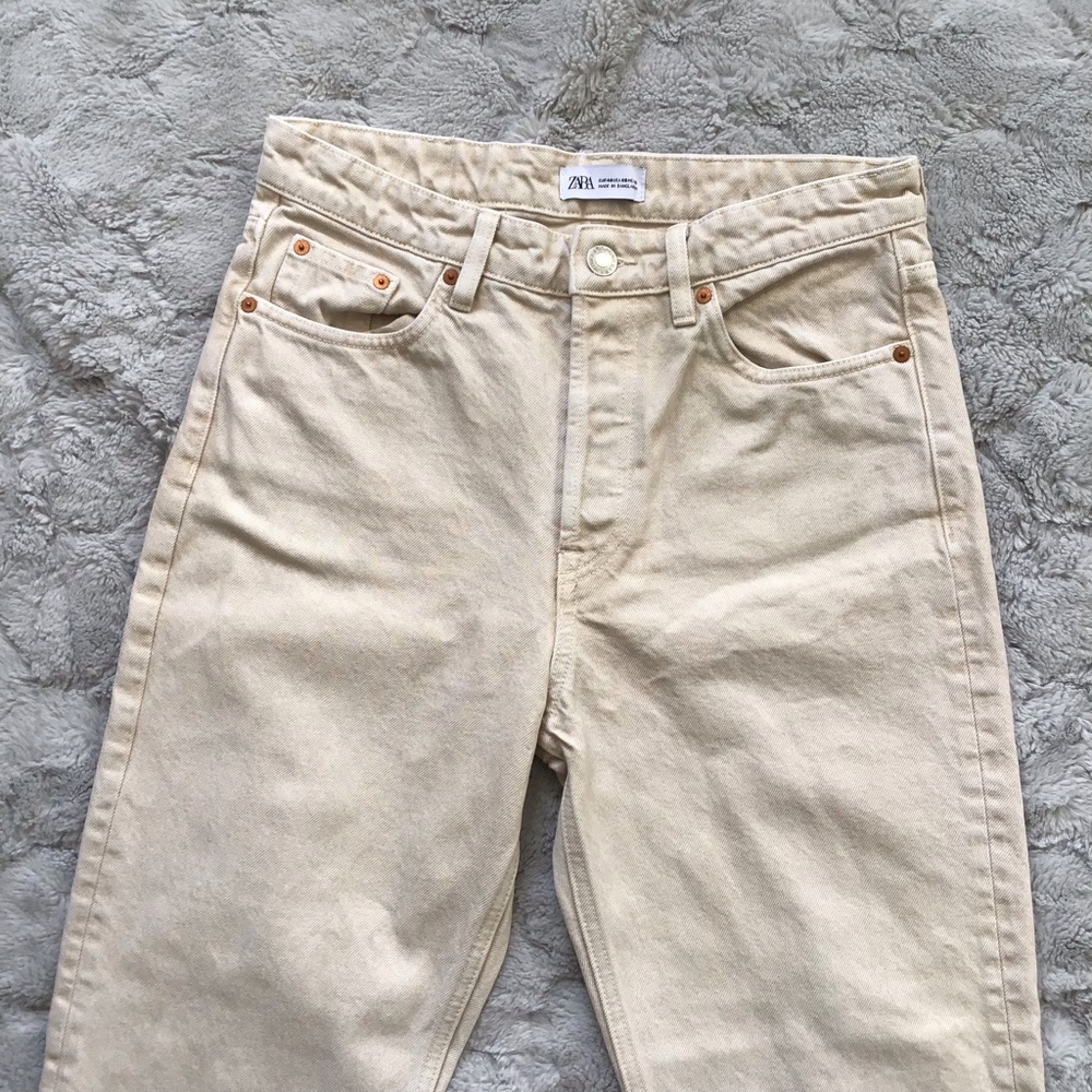 Zara Join Life cream High Waisted Button Fly Jeans Size 8 - Picture 3 of 11